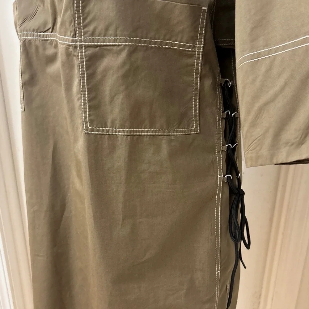 Tory Burch Boxy Cotton Shift Dress 12 Olive Green Utility Safari Gorpcore
